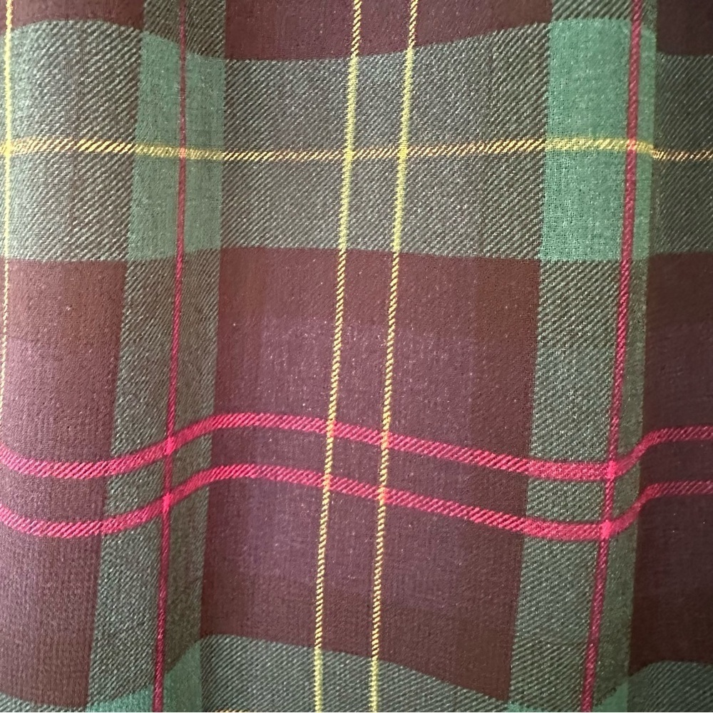 Talbots Tartan Plaid Bell Sleeve Top Women L Blouse Navy Green Ruffle Poet Sleev - Picture 9 of 13